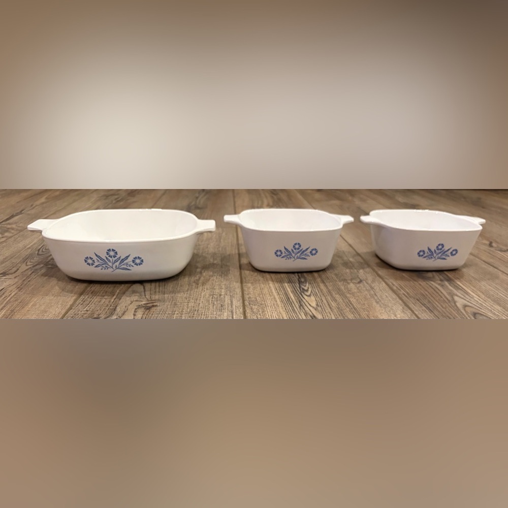Vintage CorningWare Blue Cornflower Casserole Dishes P-43-B & P-1-B Set 3